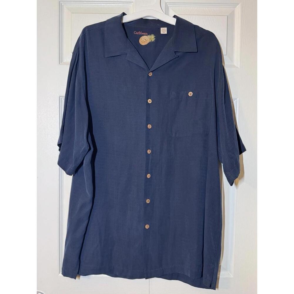 Caribbean Men's Navy Short Sleeve‎ Button Down XLT